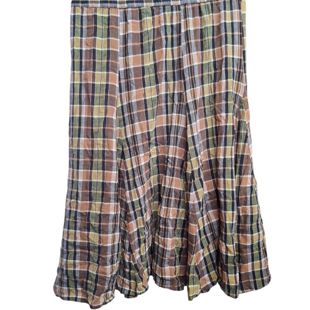 White Stag Plaid Midi Skirt in Brown and Green